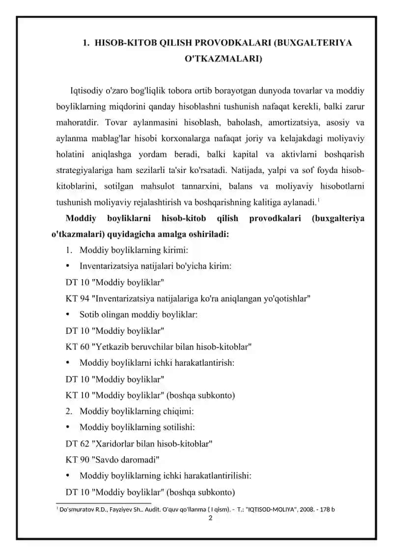 REFERAT, TOVAR VA MODDIY BOYLIKLARNI HISOB-KITOB QILISH 2