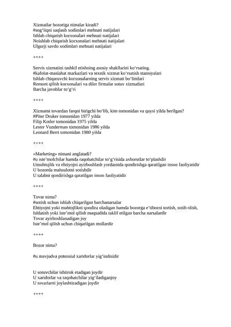 Marketing  fanidan 200 ta test savollari 2