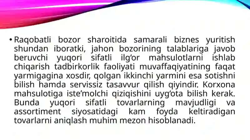SANOAT KORXONALARINING TOVAR SIYOSATINI BOSHQARISH 2