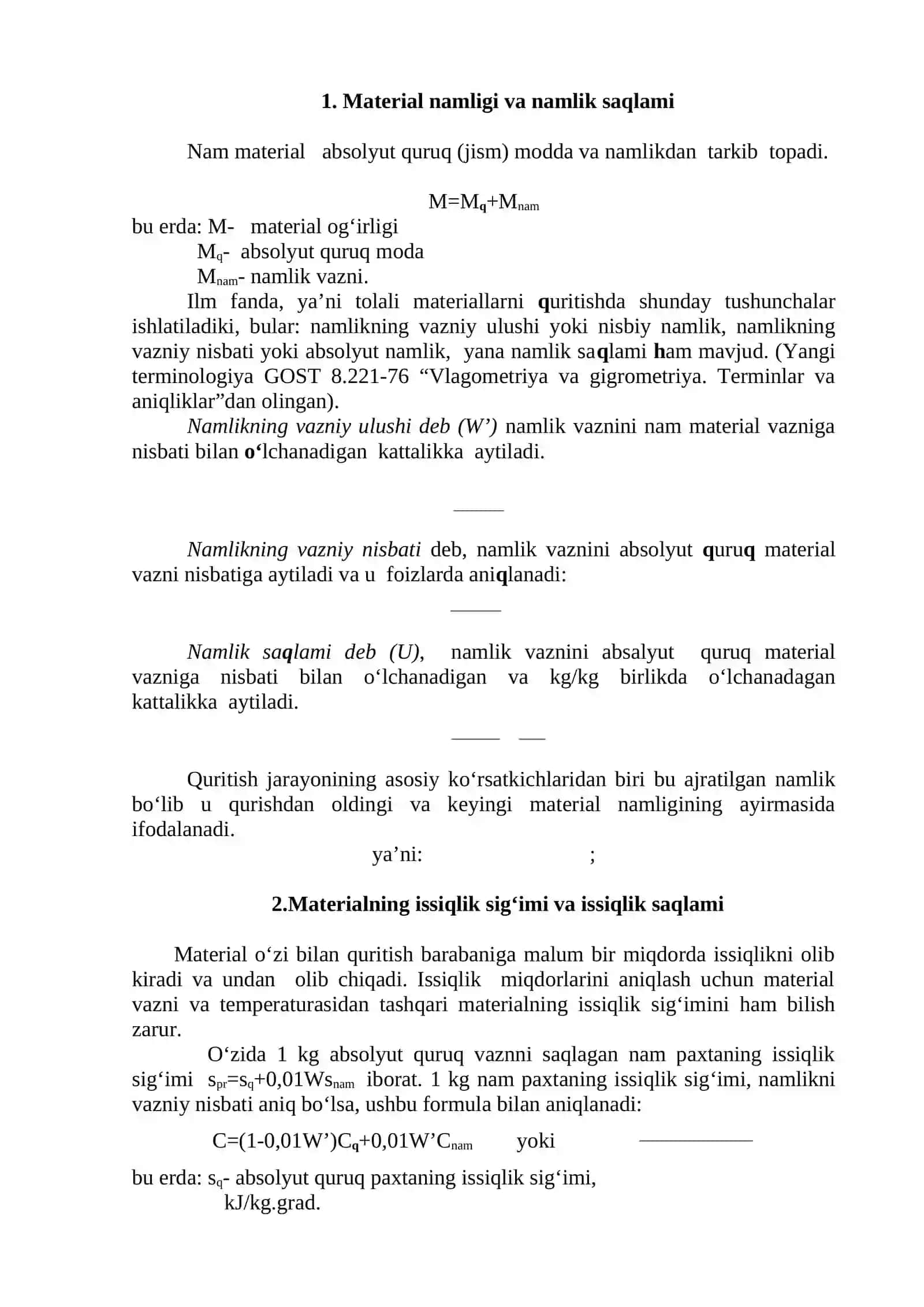 Nam material va uni quritish ma'ruzasi 2