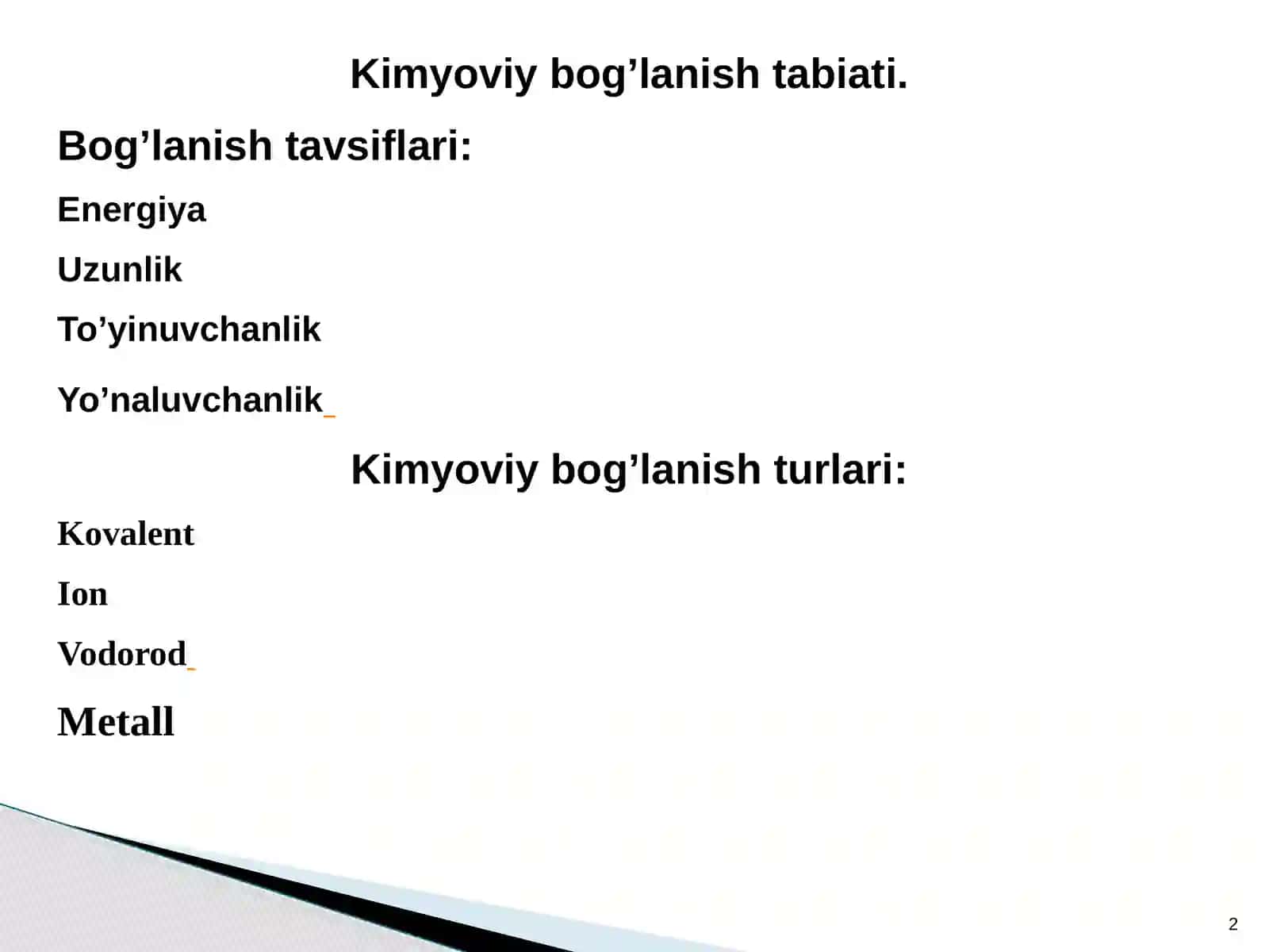 Kimyoviy bog'lanish 2