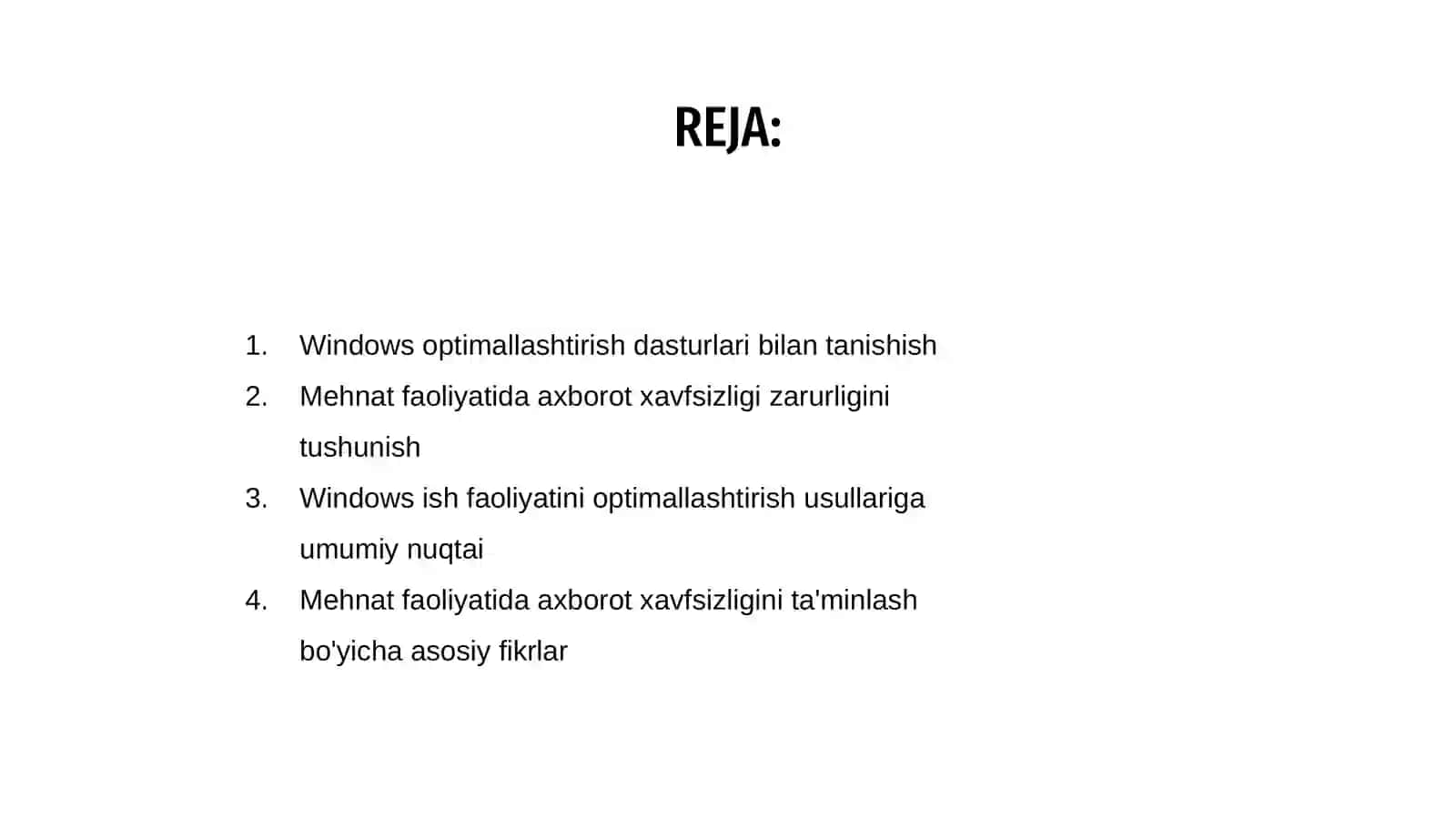 Windows optimallashtirish dasturlari. Ishlash faoliyatida axborot xavfsizligini ta’minlashning usul va vositalari 2