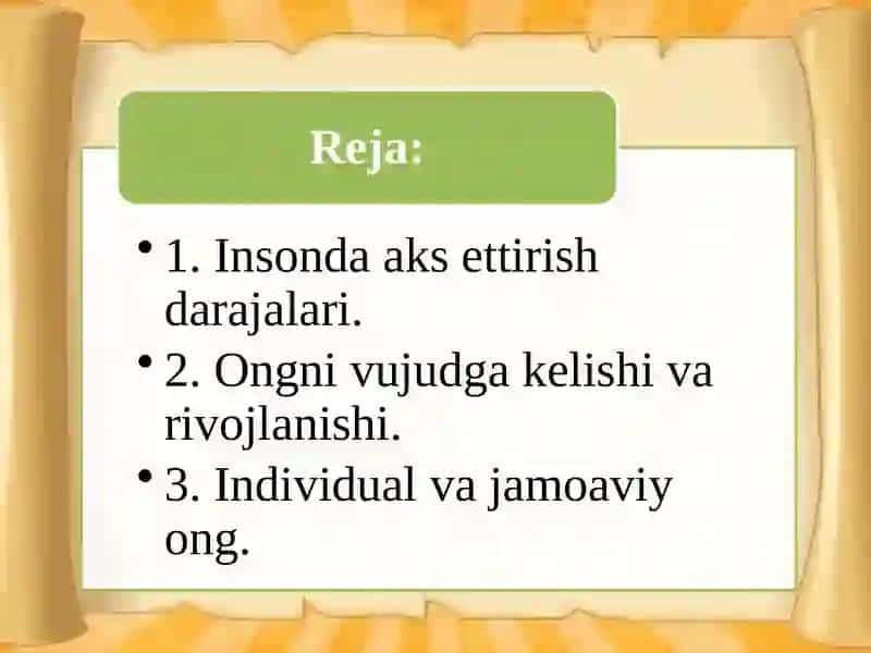 Kognitiv jarayonlarni shakllanishi. Insonda aks ettirish darajalari 2