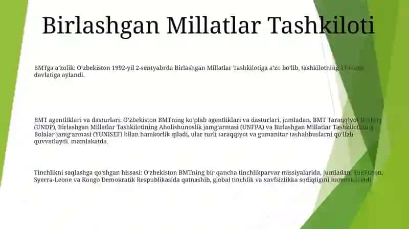 OʻZbekistonning Xalqaro Tashkilotlar Bilan Aloqasi 2