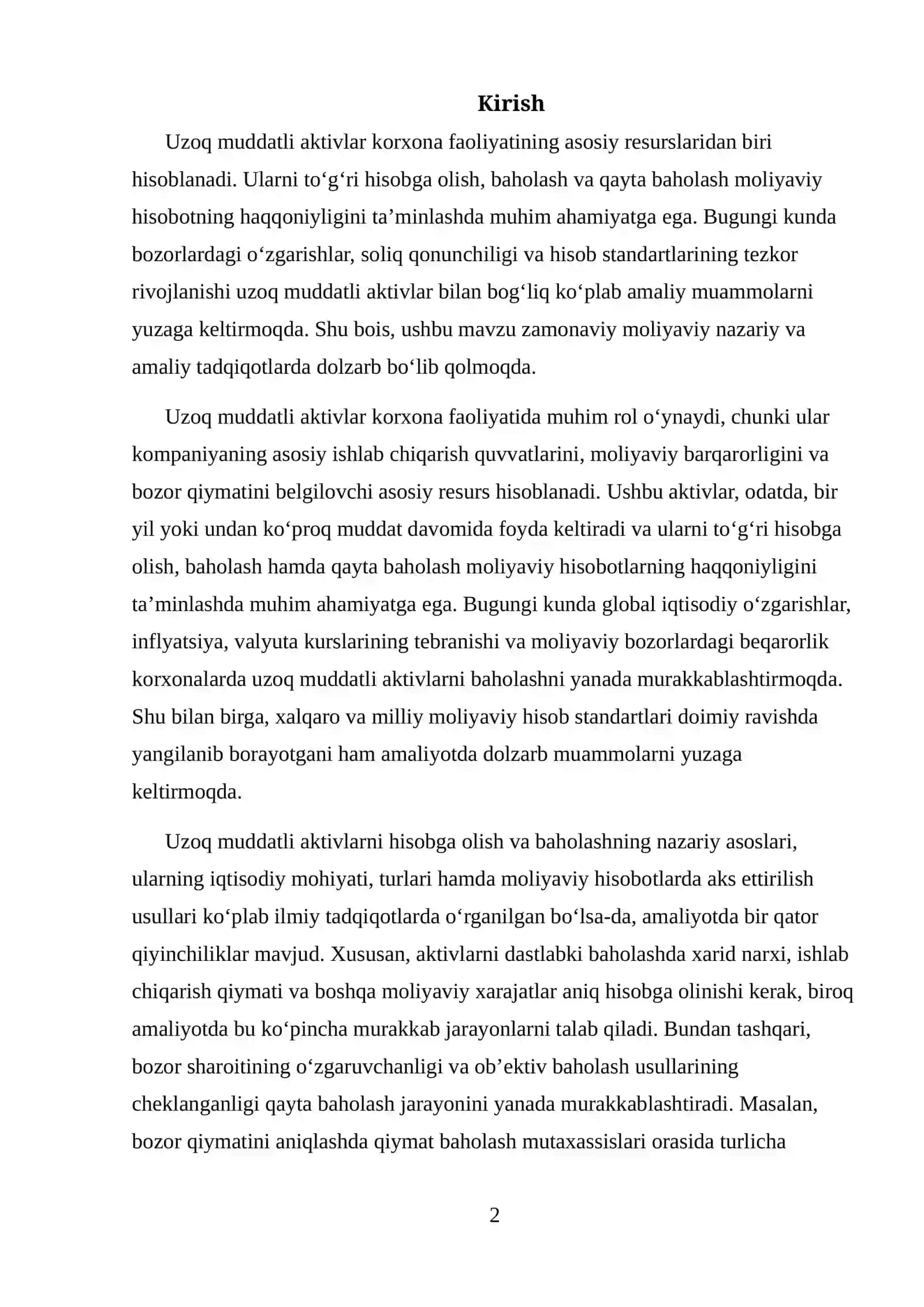 UZOQ MUDDATLI AKTIVLARNI HISOBGA OLISH, BAHOLASH VA QAYTA BAHOLASHNING DOLZARB MUAMMOLARI 2
