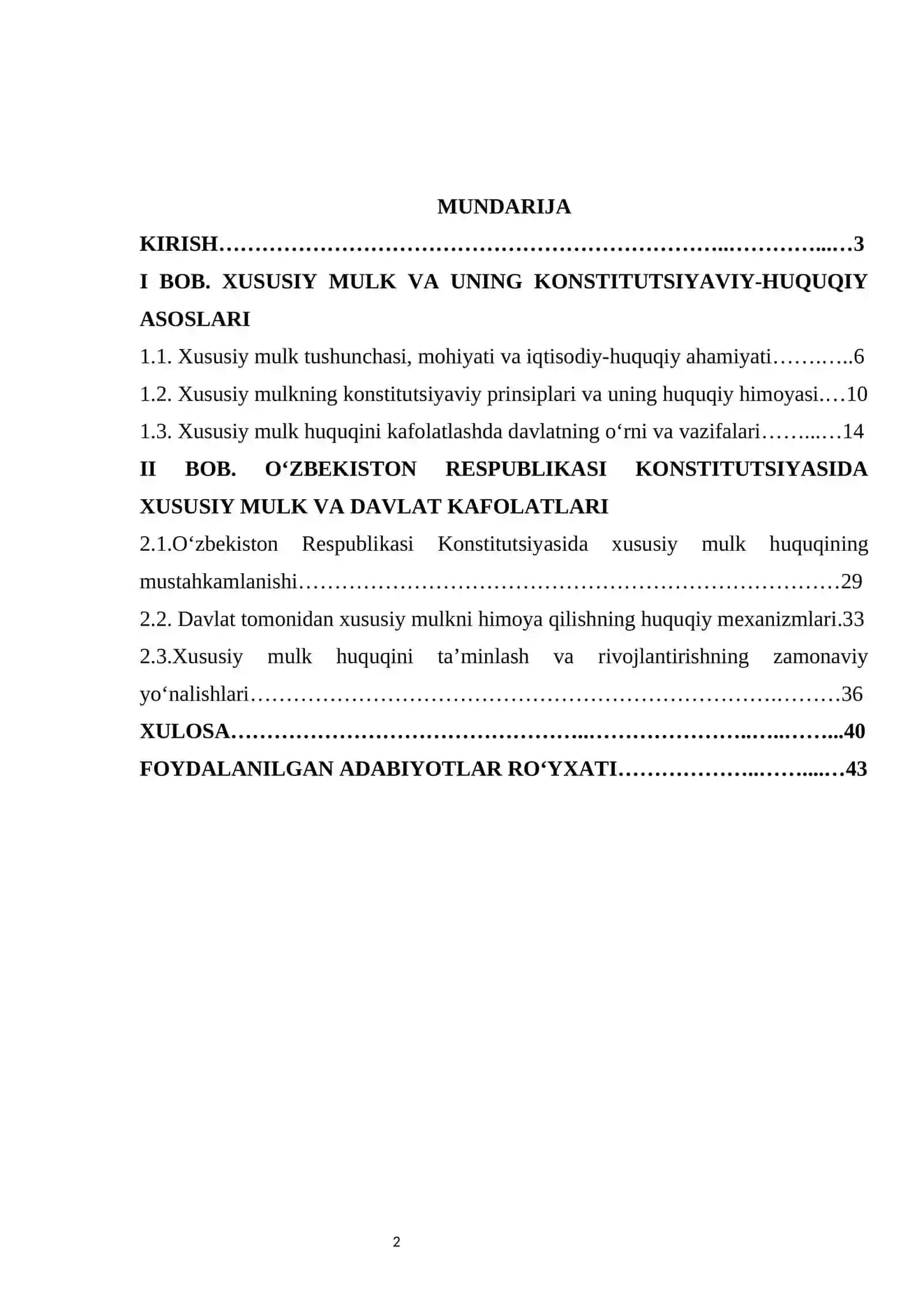 Konstitutsiyada xususiy mulk va davlat kafolatlari kurs ishi 2