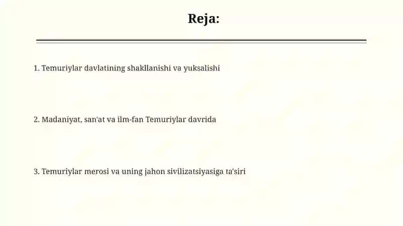 Temuriylar davlati madaniyati va tarixi 2