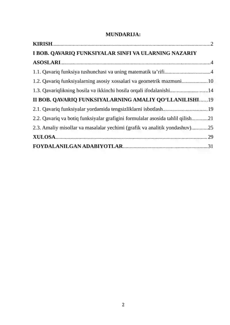 Qavariq funksiyalar sinfi, ularning xossalari 2