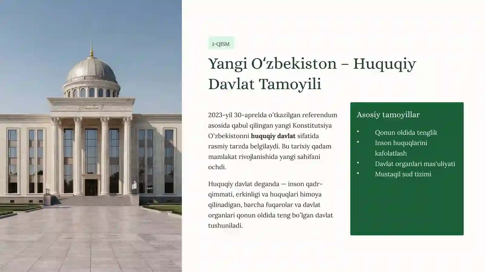 Oʻzbekiston Respublikasi Konstitutsiyasi va Qonun Ustunligi 2
