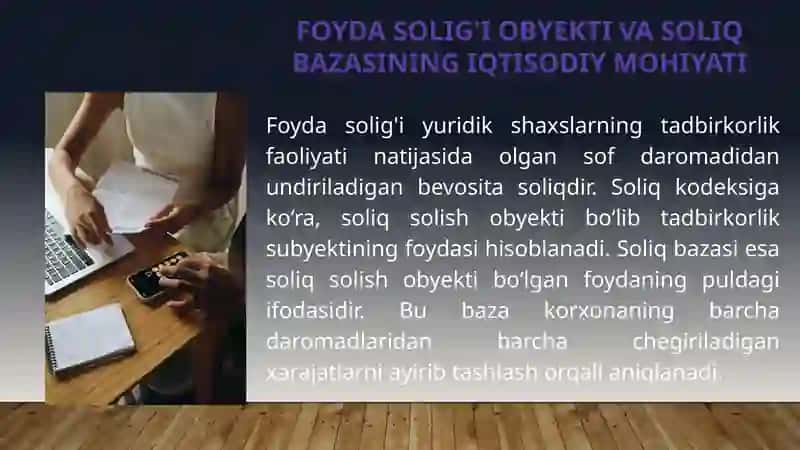 FOYDA SOLIG'I OBYEKTI VA SOLIQ BAZASINING IQTISODIY MOHIYATI 2