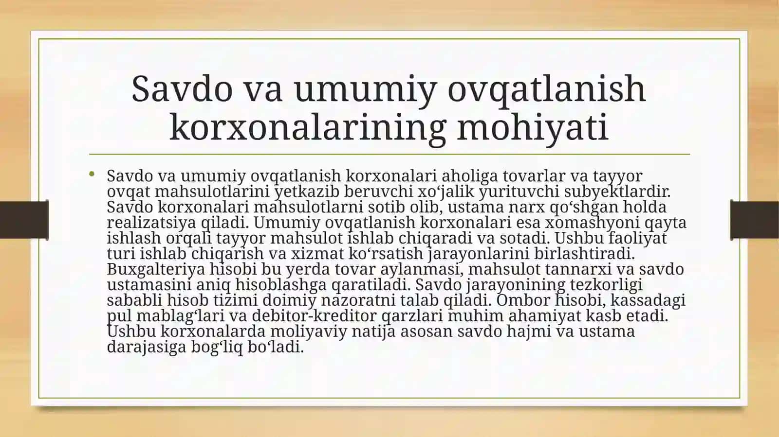 Savdova umumiy ovqatlanish korxonalari 2