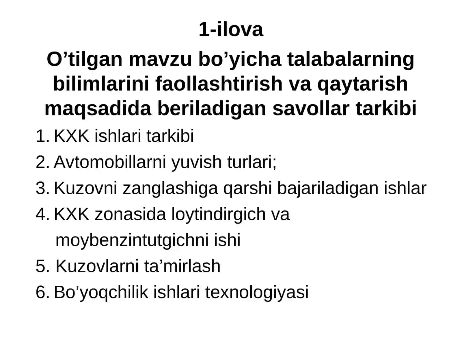 Avtomobil dvigateliga texnik xizmat ko’rsatish va ta’mirlash ishlari texnologiyasi 2