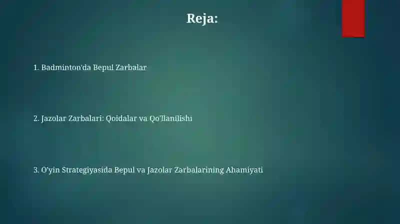 Badminton o'yinida erkin jarima va jarima volanlari 2