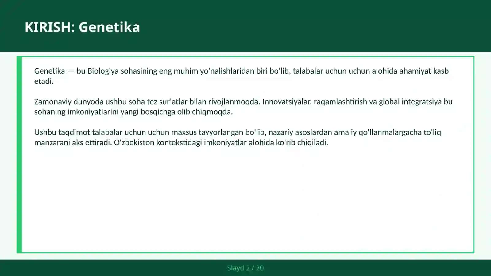 GENETIKA Mendel DNK — talabalar uchun 2