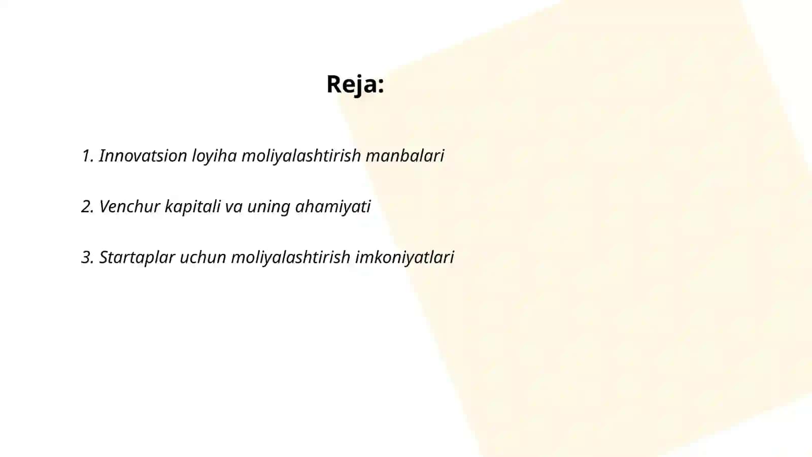 Innovatsion loyiha moliyalashtirish manbalari 2