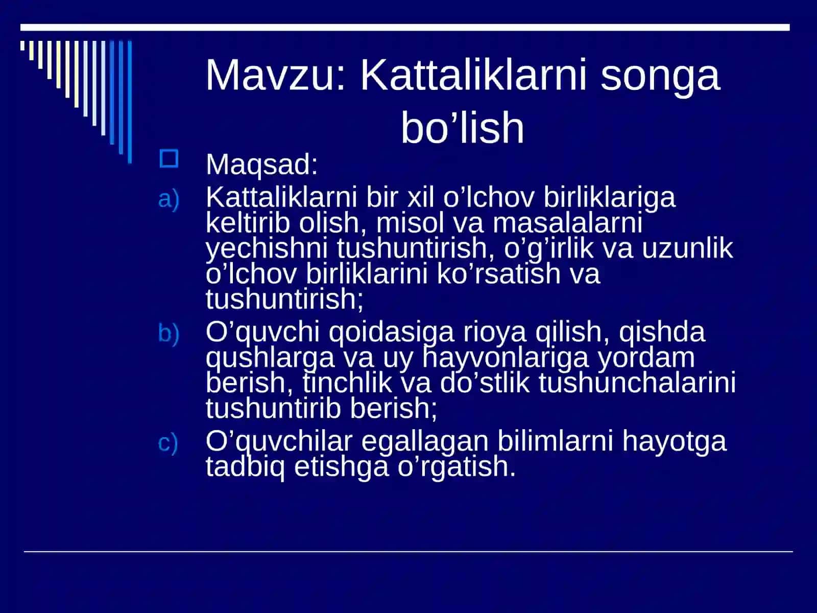 Kattaliklarni songa bo’lish 2