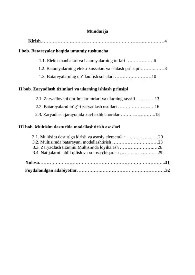 Multisim dasturida batareyalar va zaryadlash tizimlarini modellashtirish 2
