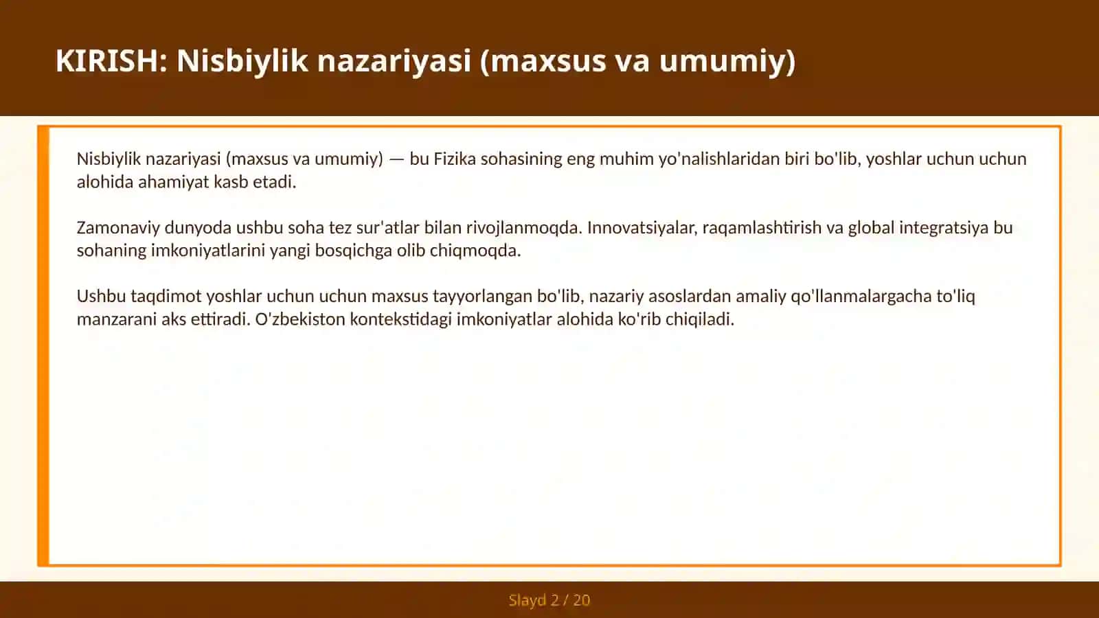 Nisbiylik nazariyasi (maxsus va umumiy) 2