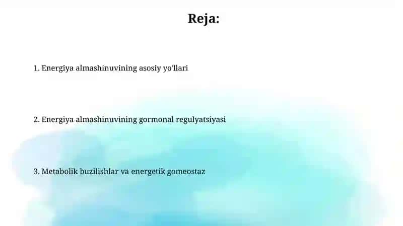 Energiya almashinuvi boshqarilishi(biokimyosi) 2