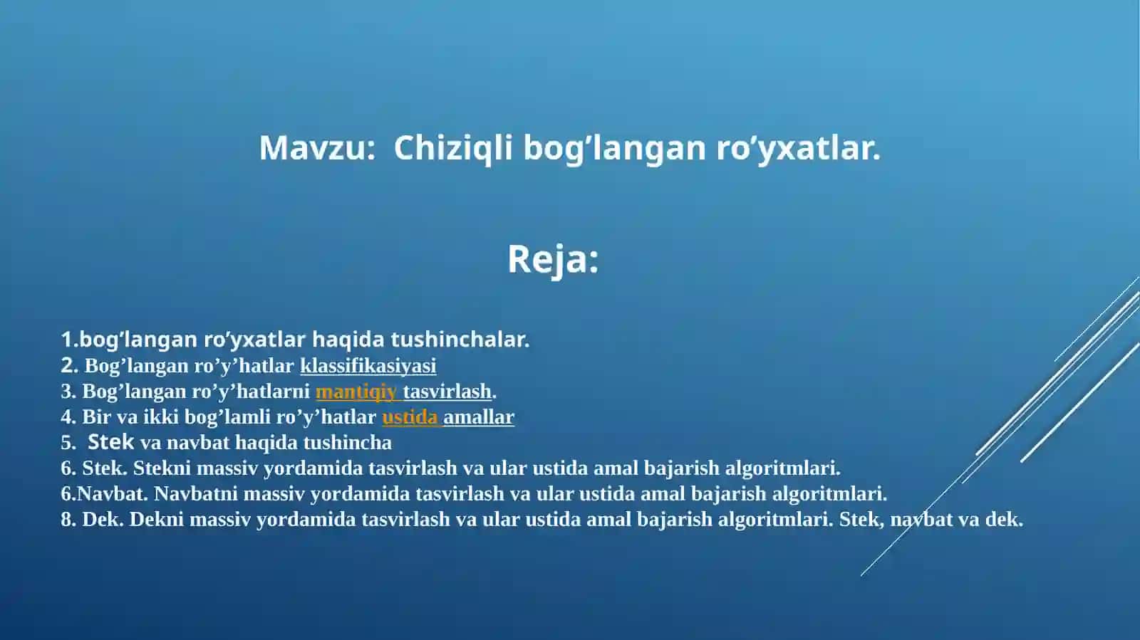 Fan: Ma’limotlar tuzilmasi va algoritmlar 2