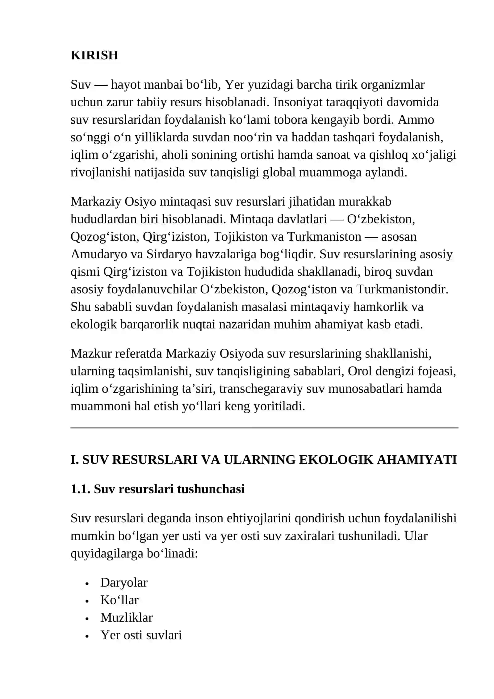 MARKAZIY OSIYODA SUV MUAMMOLARI 2