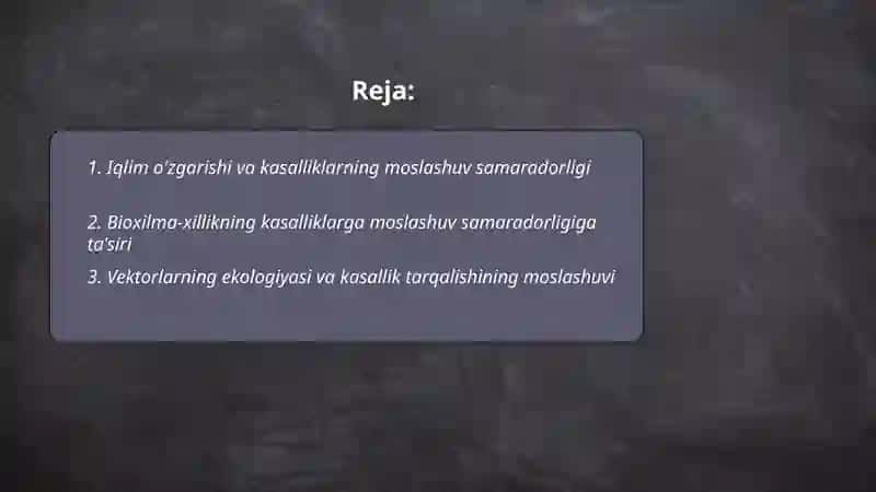 Moslashuv samaradorligi kassalikning ekologik jihatlari 2