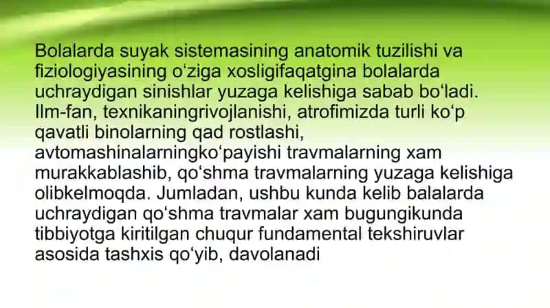 Bolalardasuyak shikastlarinioʻzigaxosligi 2