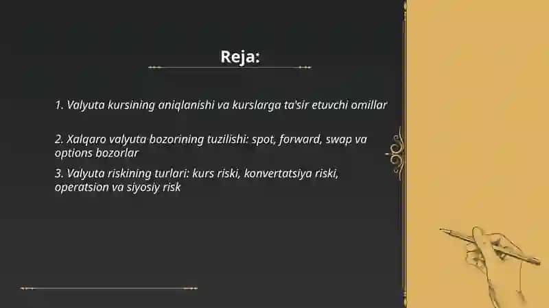 Xalqaro valyuta bozori va valyuta riski 2