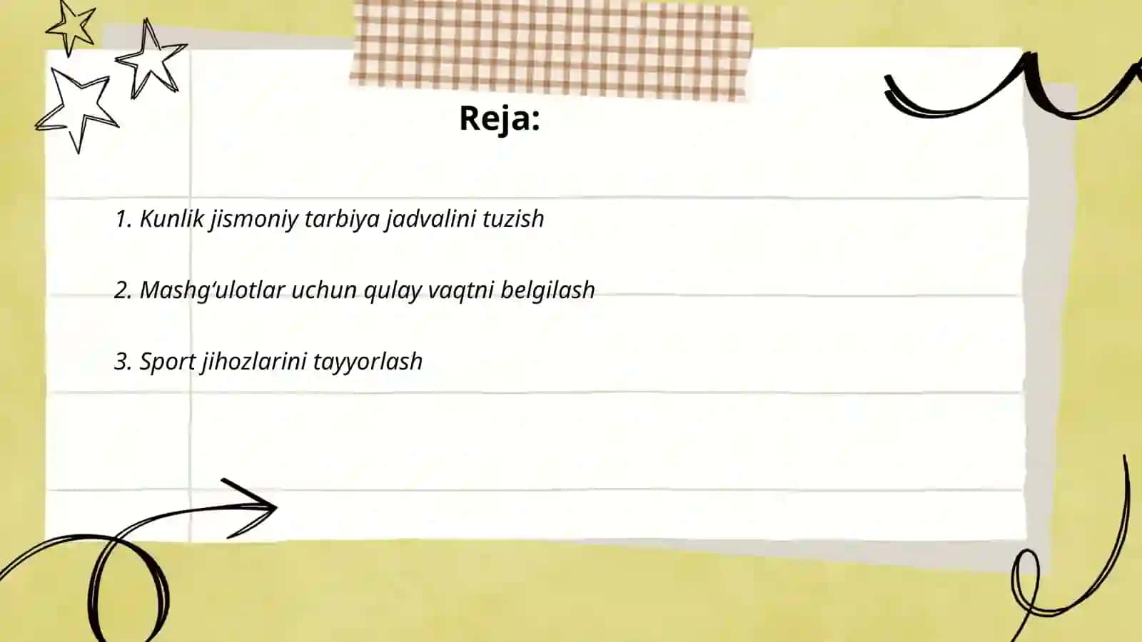 Kunlik jismoniy tarbiya jadvali 2