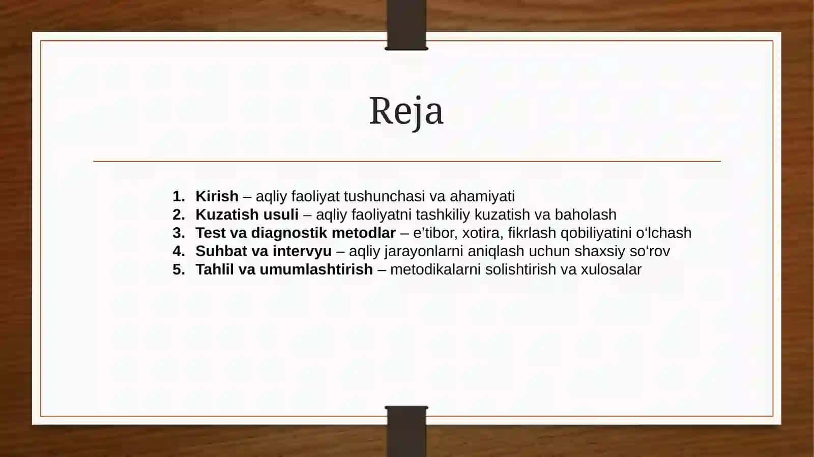 Aqliy faoliyatni o'rganish uchun metodikalar mavzusida tayyor taqdimot 2