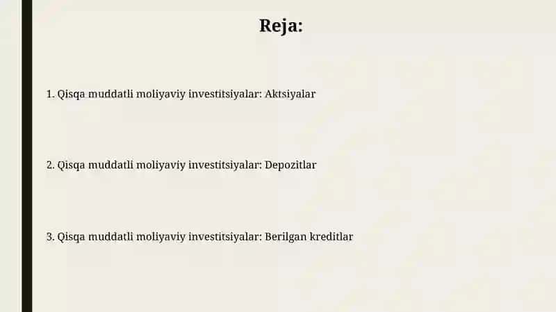 Qisqa muddatli moliyaviy investitsiyalar: Aktsiyalar 2
