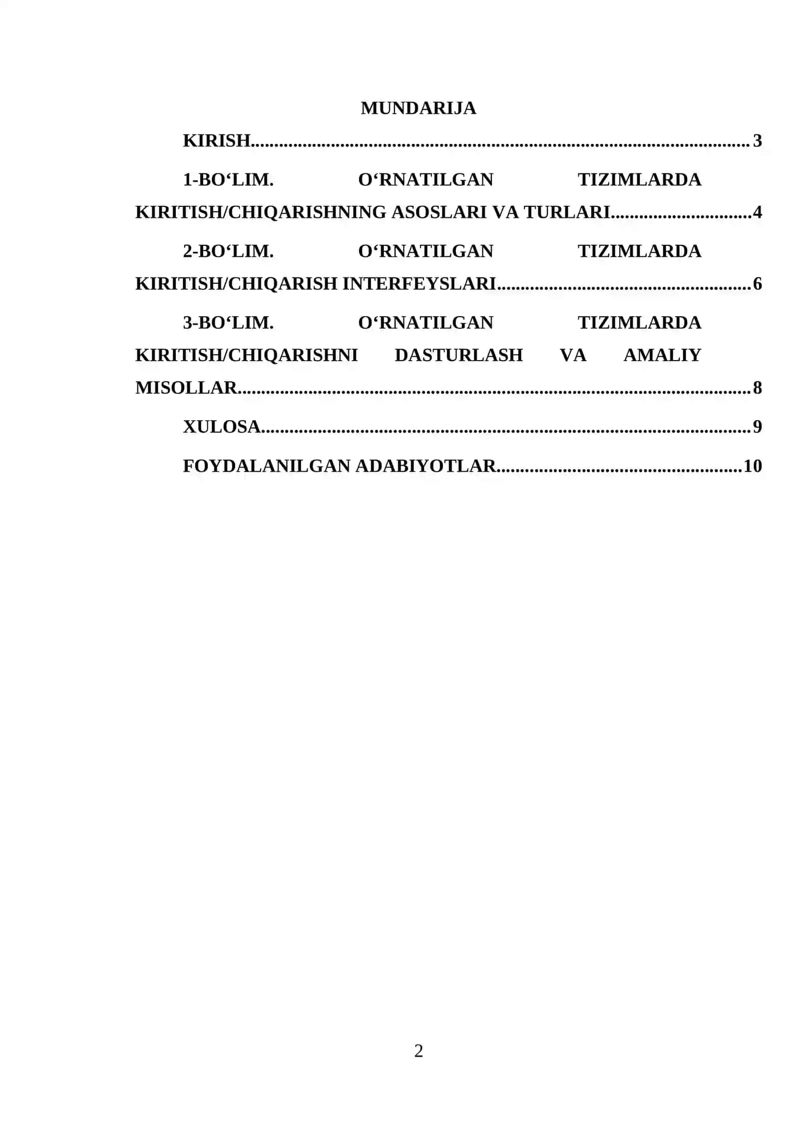 O'rnatilgan Tizimlarda Kiritish/Chiqarish 2