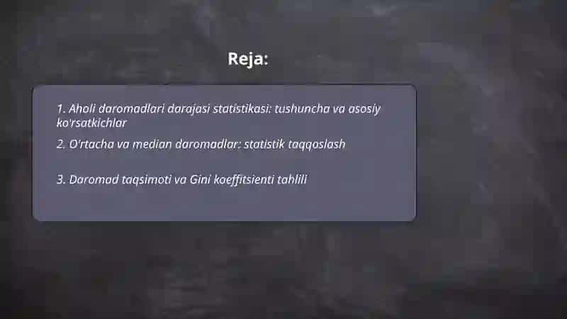 Aholi daromadlari darajasi statistikasi 2