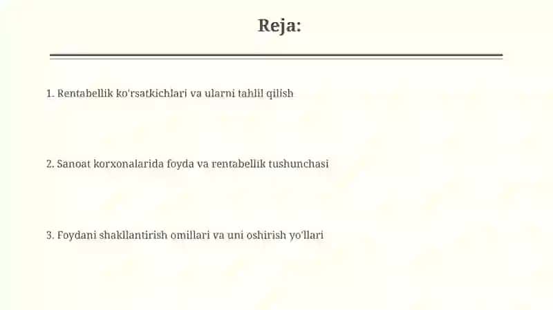 Sanoat korxonalarida foydavarentabellik 2