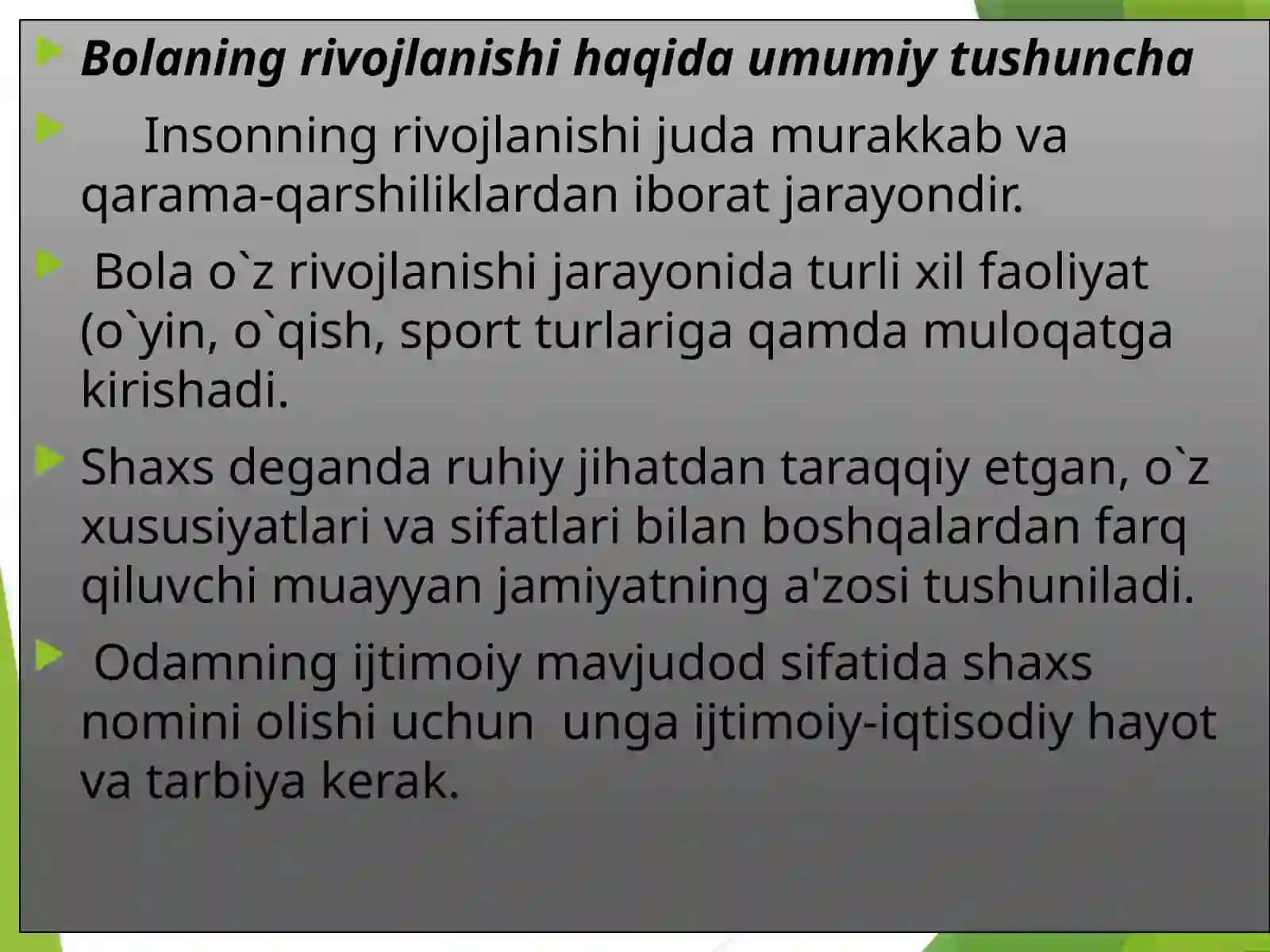 Bolaning sotsiumda rivojlanishi 2