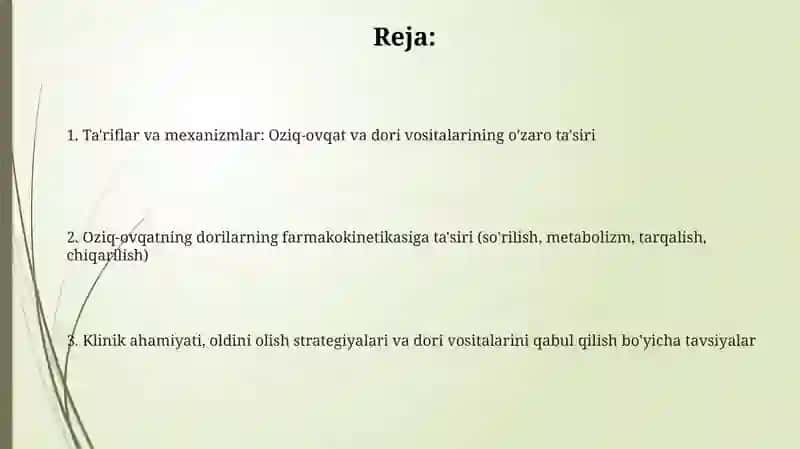 Dori moddalarning ovqat mahsulotlari bilan tasirlashuvi 2