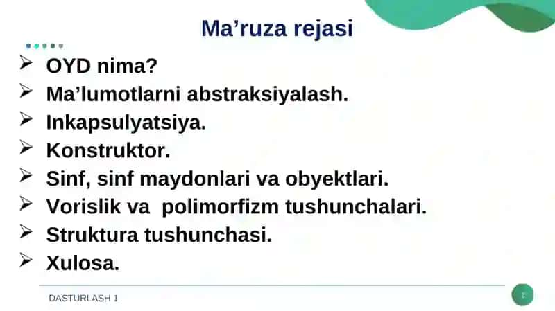 Obyektga yo‘naltirilgan dasturlash 2