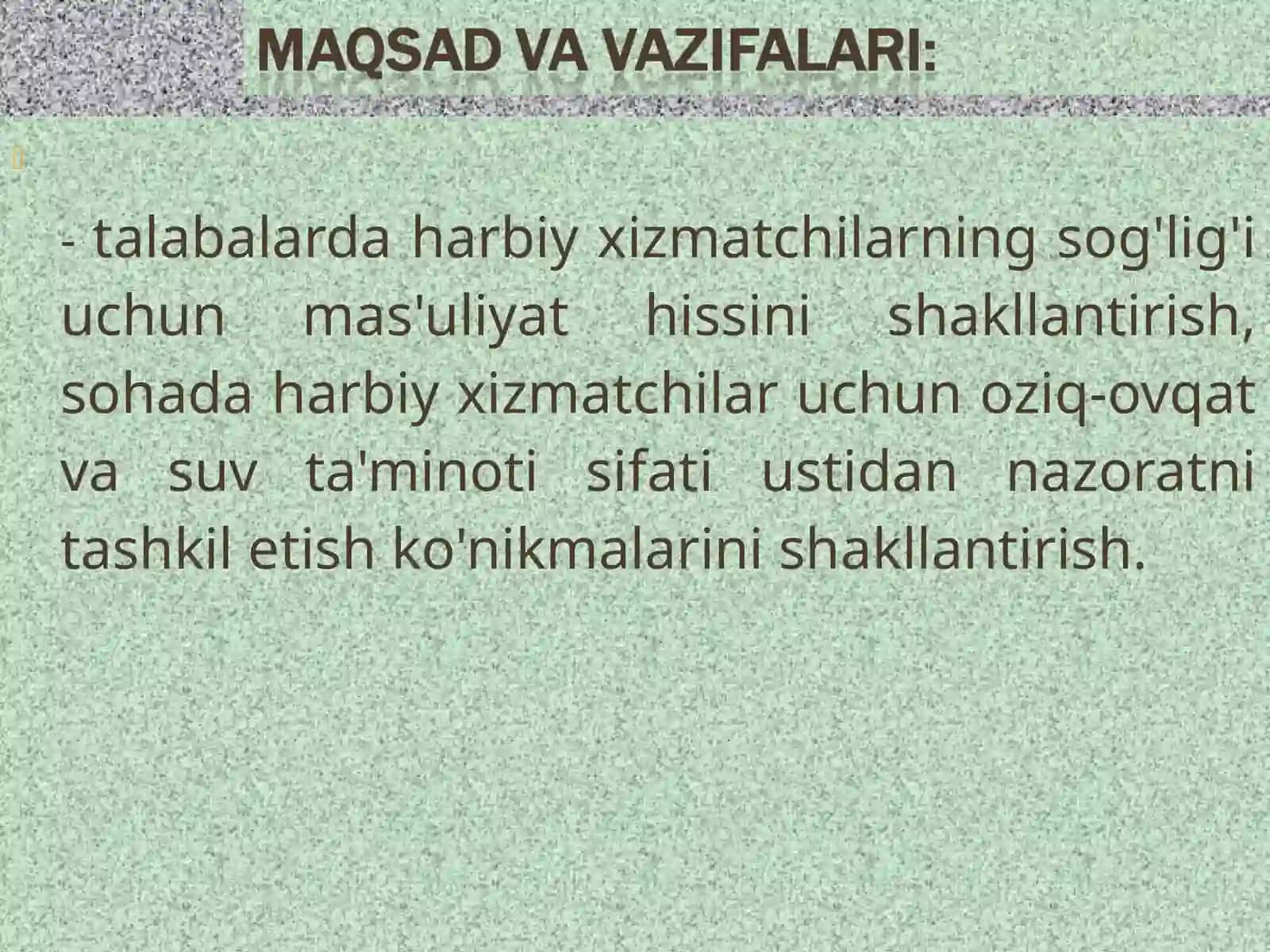 Harbiy xizmatlar uchun oziq-ovqat va suv ta'minoti 2