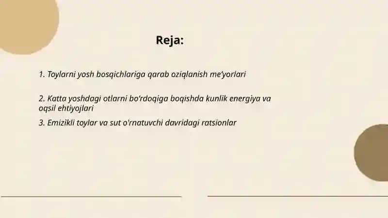 Toylarni go'sht uchun o'srishda va katta yoshdagi otlarni borqoqiga boqishda oziqlantirish me'yorlari va ratsiyonlari 2