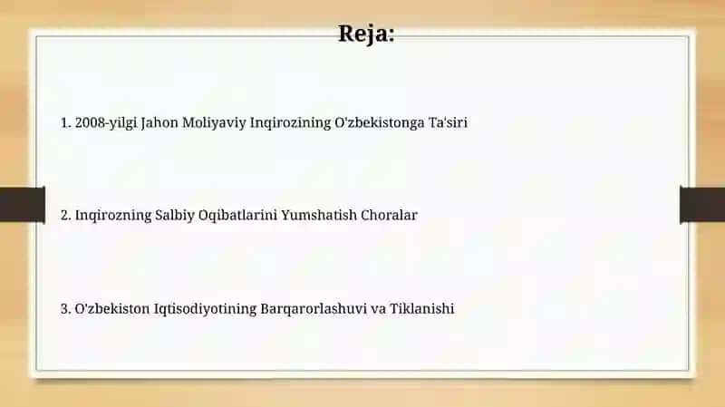 2008-yilgi Jahon Moliyaviy Inqirozining O'zbekistonga Ta'siri 2