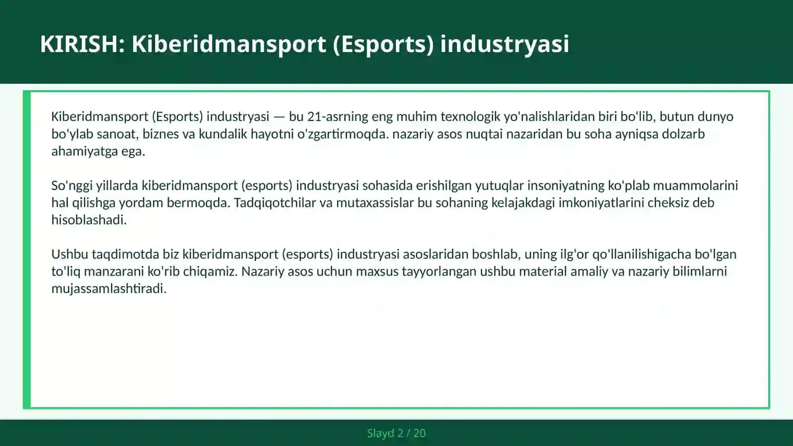 KIBERIDMANSPORT (ESPORTS) INDUSTRYASI 2