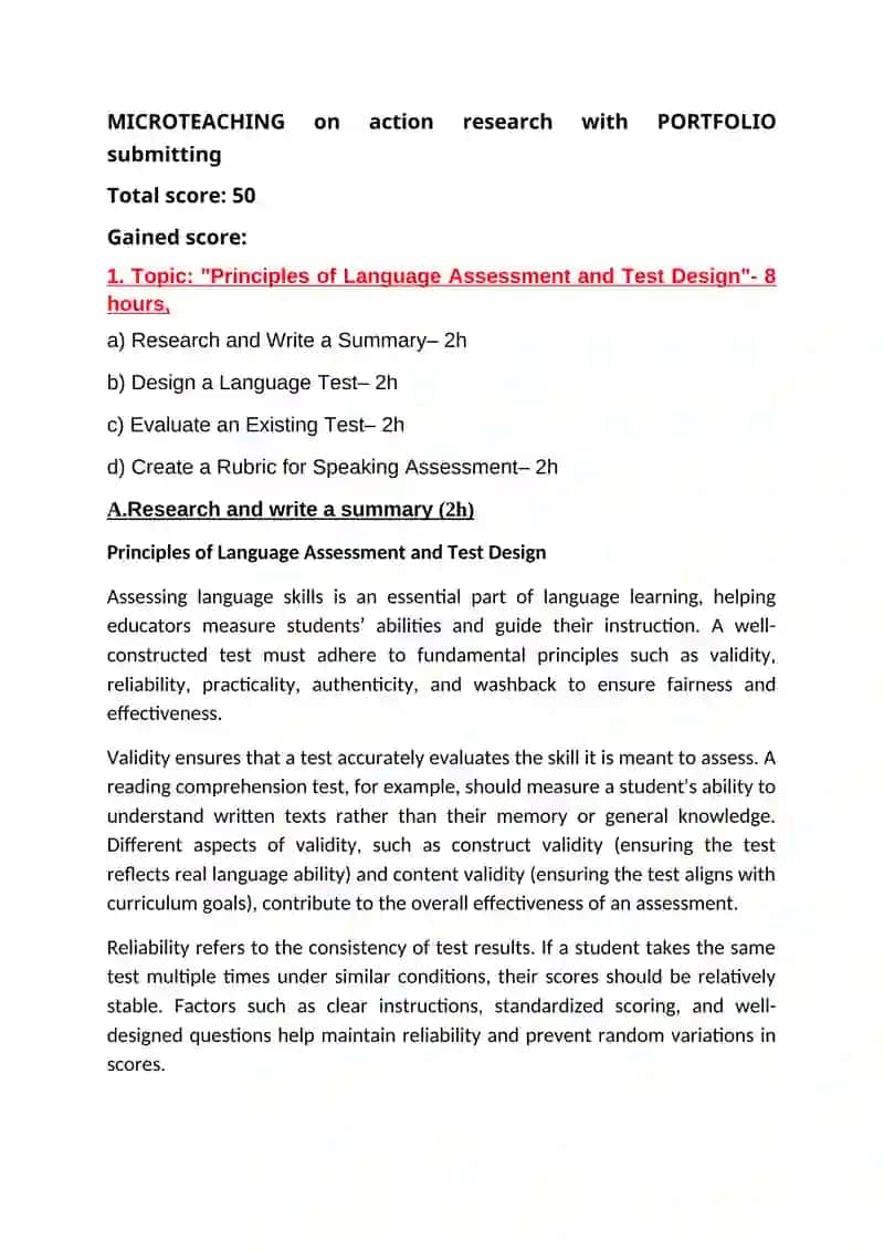 Principles of Language Assessment and Test Design 2