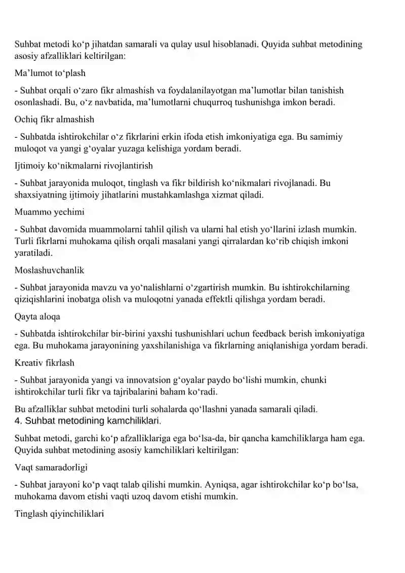 suhbat va intervyu ko’nikmalarini shakllantirish. 2