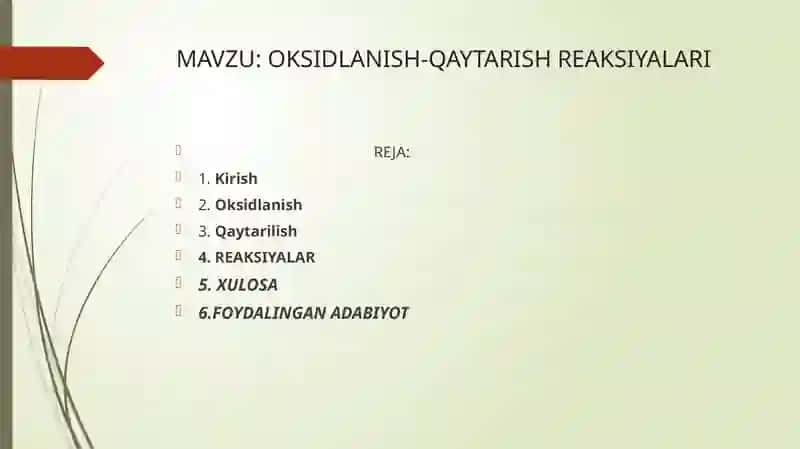 OKSIDLANISH-QAYTARISH REAKSIYALARI 2