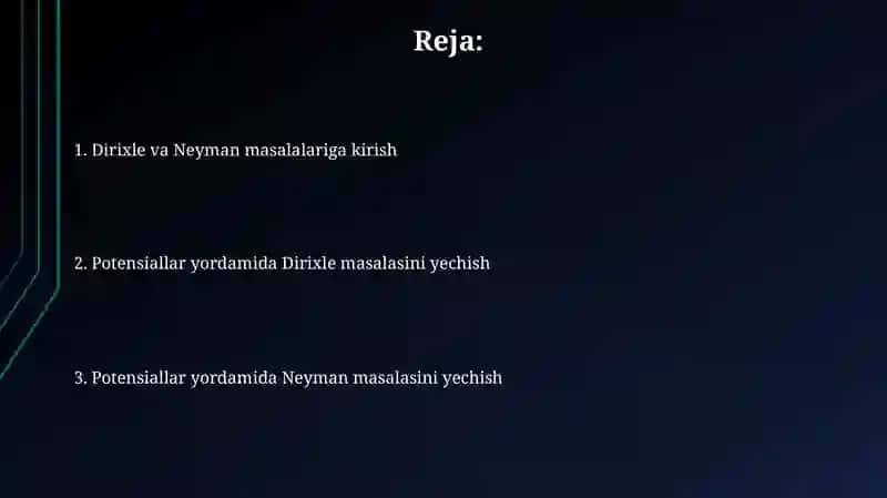 Dirixle va Neyman masalalarini potensiallar yordamida yechish 2