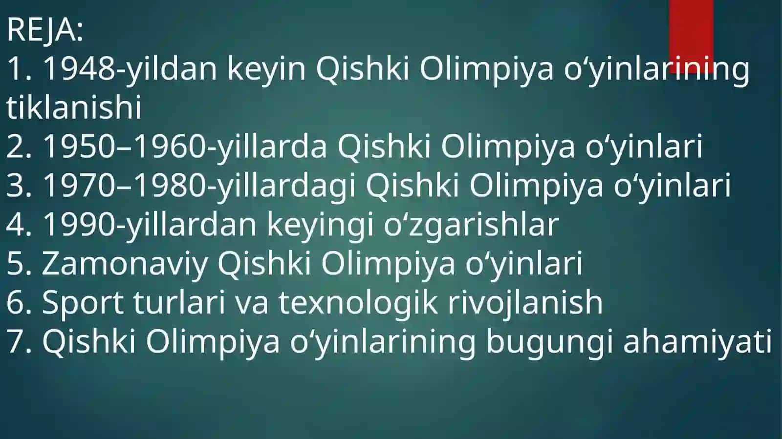 1948-yildanhozirgidavrgachabo‘lganQishkiOlimpiyao‘yinlari 2