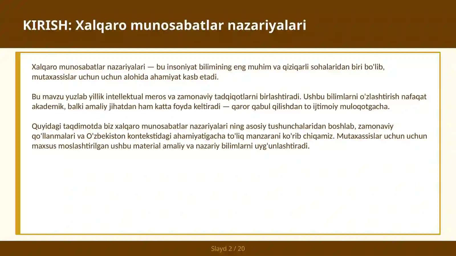 XALQARO MUNOSABATLAR NAZARIYALARI 2