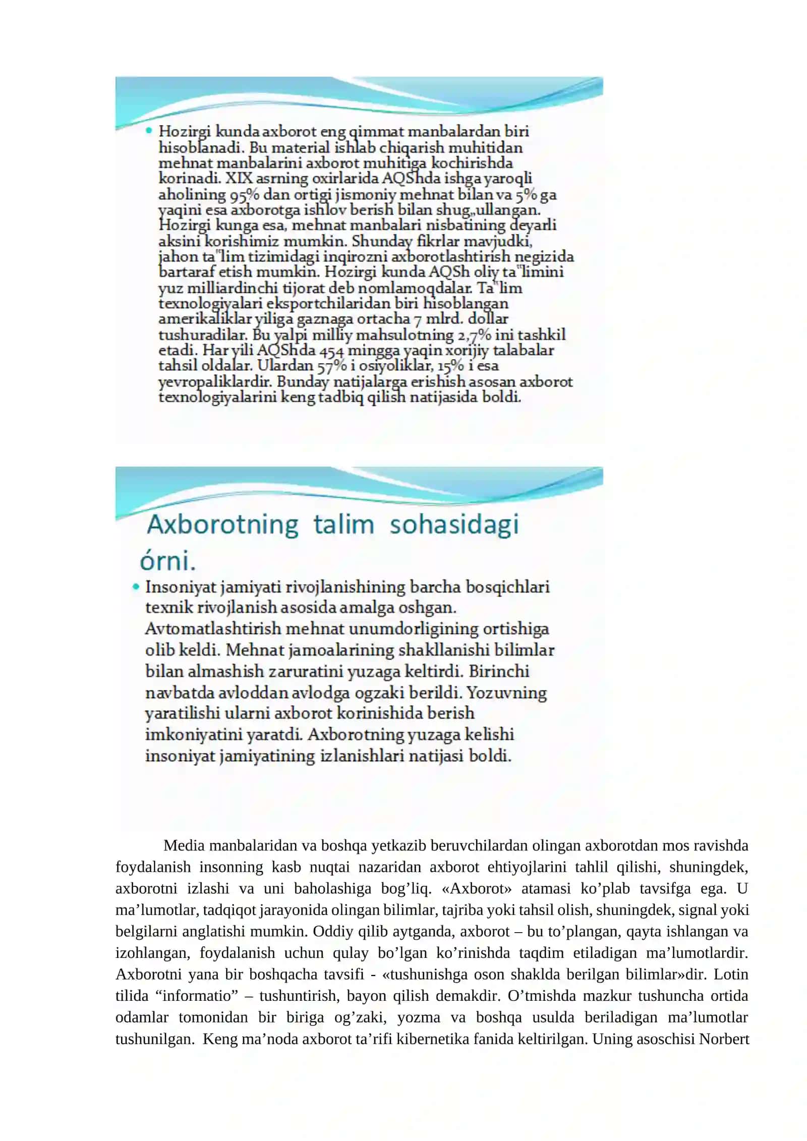 Axborotning ahamiyati 2