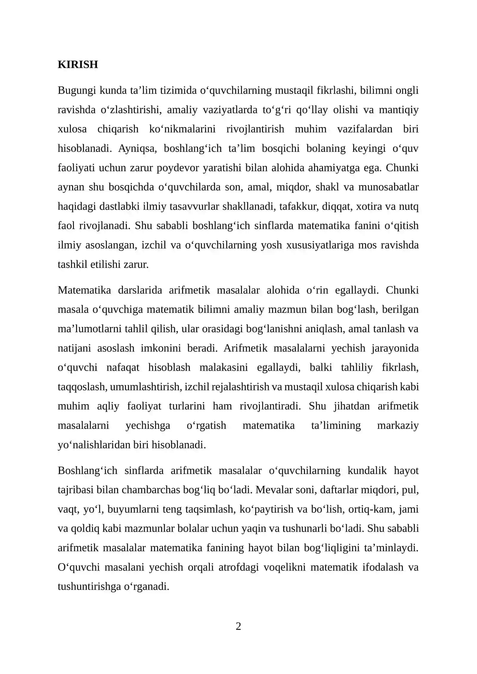 Arifmetik masalalarni yechishga o‘rgatish metodikasi 2