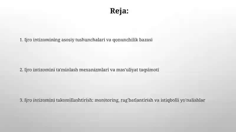 Ijro intizomini tashkil etish 2
